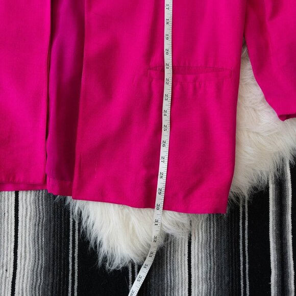 EVAN PICONE VINTAGE 100% SILK OPEN FRONT POCKETED BLAZER HOT PINK SZ 10 - Picture 5 of 7